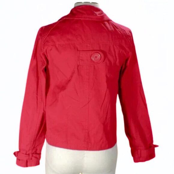 Y2K Classic Red Cotton Light Jacket Double-Breasted Large Acrylic Buttons - Picture 7 of 8